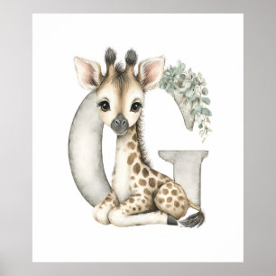 Poster Alphabet Animaux Bébés Aquarelle Mignons Girafe