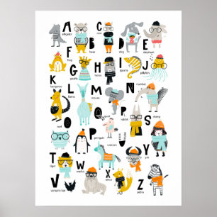 Poster Alphabet Animaux Mignons Certains Ont Des Chapea