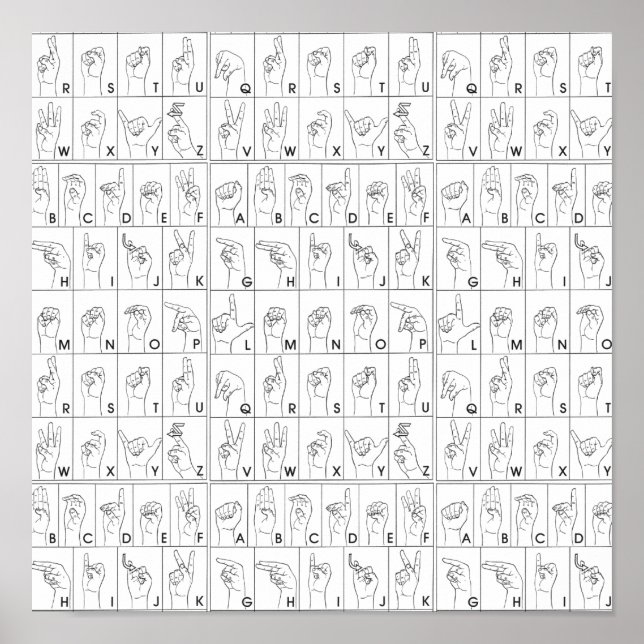 Poster Alphabet ASL American Sign Language Alphabet A à Z (Devant)