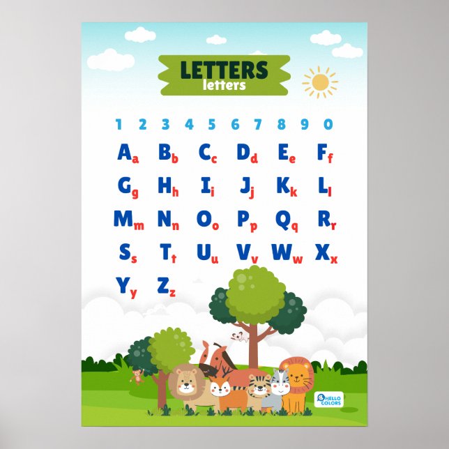 Poster Alphabet avec de mignons animaux (Devant)