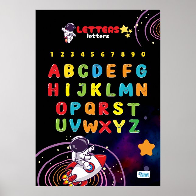 Poster Alphabet avec espace extra-atmosphérique (Devant)