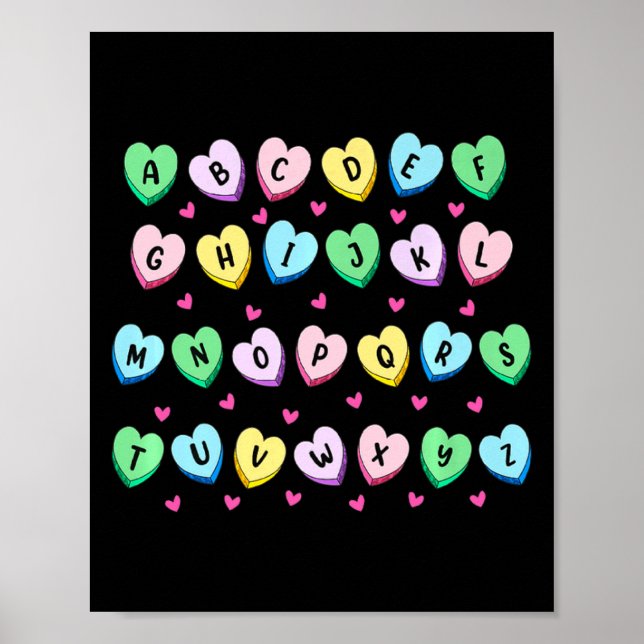 Poster Alphabet Candy Heart Love Valentines Day Teacher  (Devant)