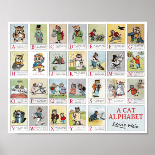 Poster Alphabet de chat, Louis Wain
