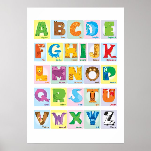 Poster Alphabet des Animaux - Carrés (Devant)