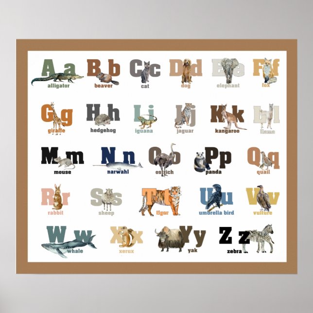 Poster Alphabet des Animaux  Nourrissons et Enfants 24 x  (Devant)