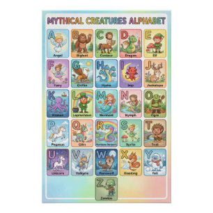 Poster Alphabet des Créatures Mythiques A-Z