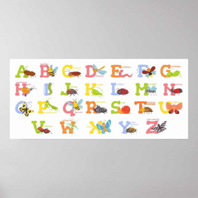 Poster Alphabet d'insectes mignon (Devant)