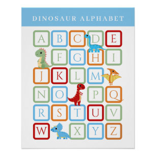 Poster Alphabet Éducatif Dinosaure Bleu