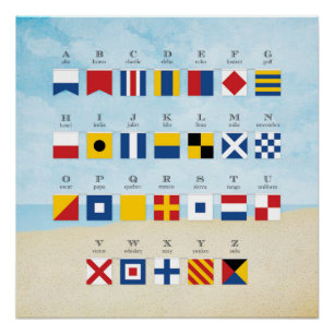 Poster Alphabet et plage de drapeau de signal nautique
