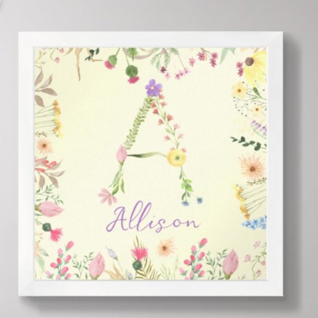 Poster Alphabet floral personnalisé Pépinière initiale Im (Créateur téléchargé)