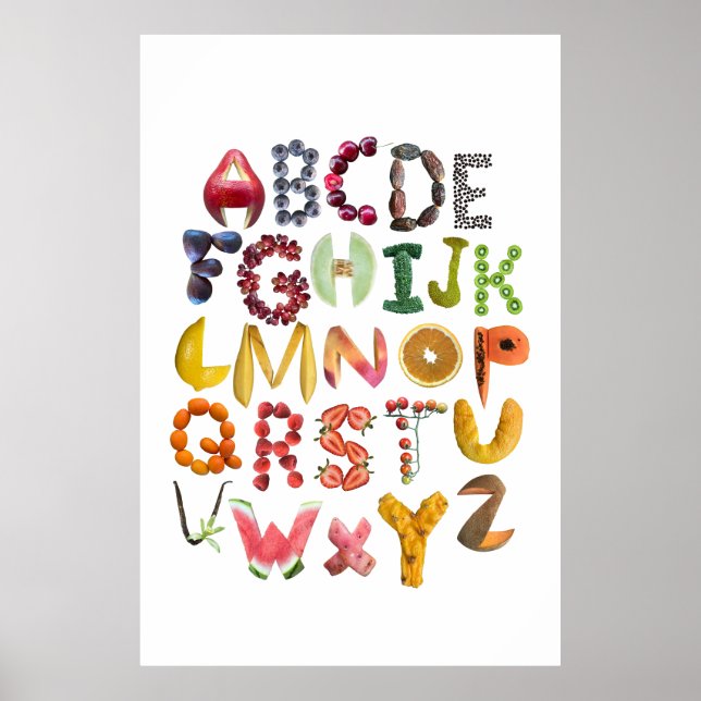 Poster Alphabet Food Art avec les fruits ABC (Devant)