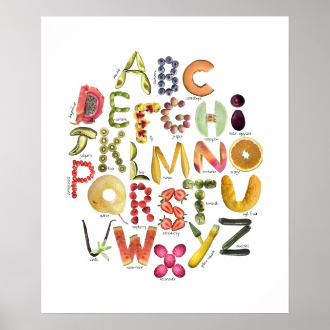 Poster Alphabet Fruit Enfants ABC Nursey Food Thème (Devant)