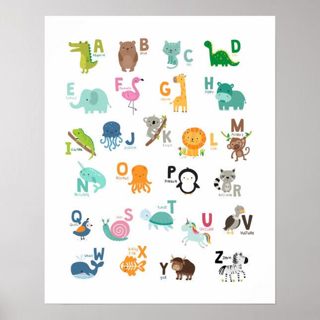 Poster Alphabet Gribouillage Animal (Devant)