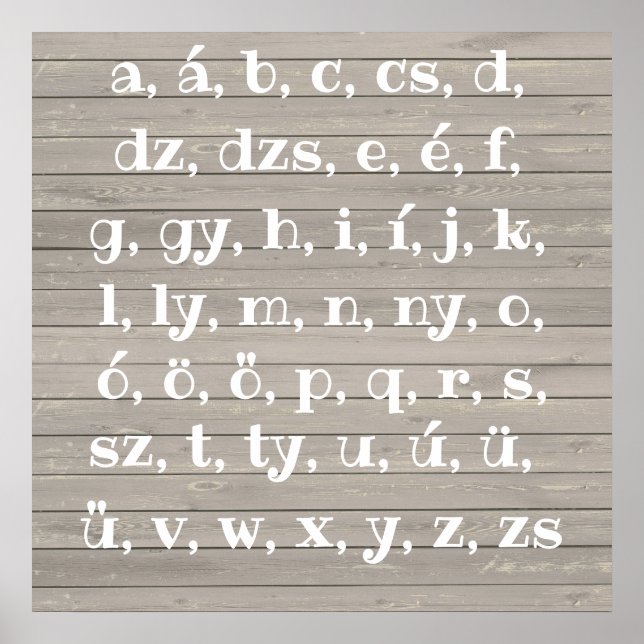 Poster alphabet hongrois en bois (Devant)