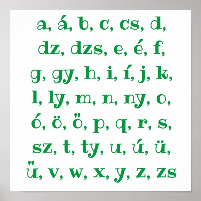 Poster alphabet hongrois en vert (Devant)