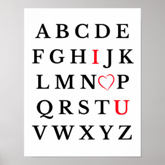 Poster Alphabet I Love You Heart Majuscule Lettre Enfants