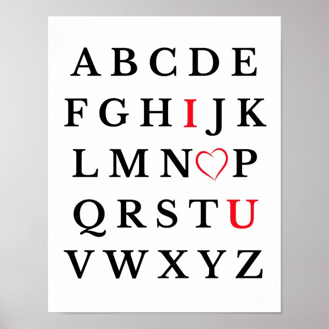 Poster Alphabet I Love You Heart Majuscule Lettre Enfants (Devant)