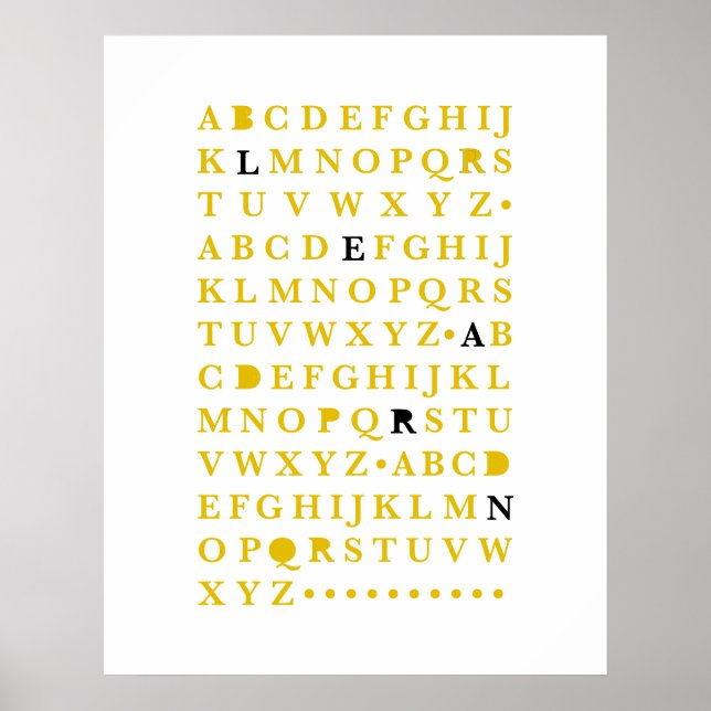 Poster Alphabet jaune Lettre d'apprentissage Typographie  (Devant)