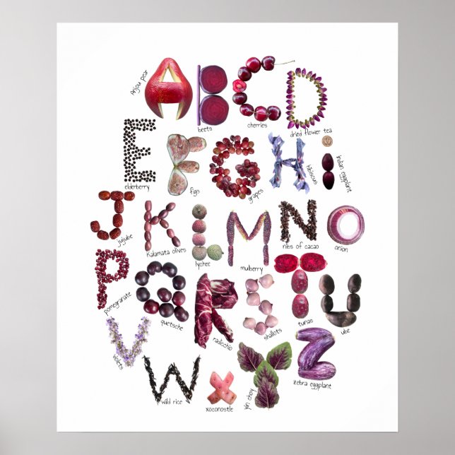 Poster Alphabet marron et violet | Fruits et Légumes (Devant)