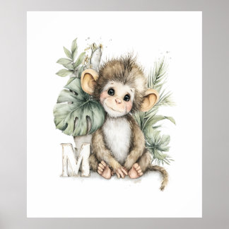 Poster Alphabet mignon en aquarelle des bébés animaux Sin
