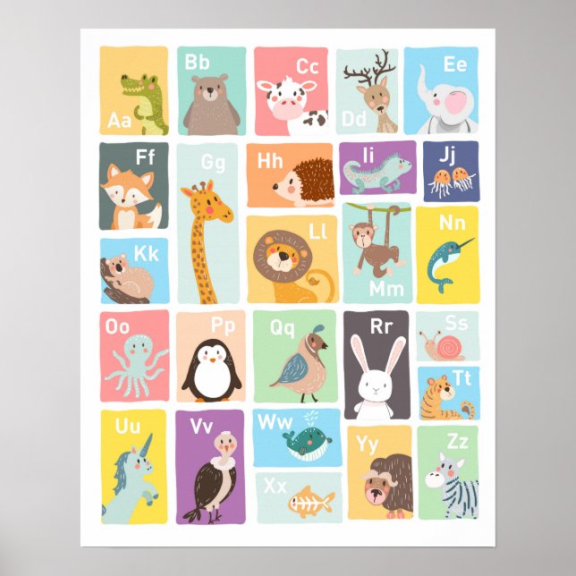 Poster Alphabet mur art Alphabet animaux Salle pour enfan (Devant)