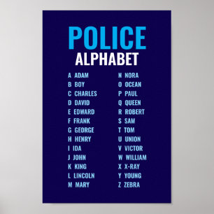 Poster Alphabet phonétique de police bleu et blanc