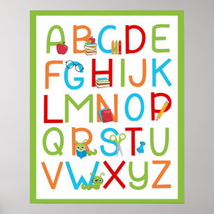 Poster Alphabet Ver de Livre Scolaire de A à Z sur Fond V