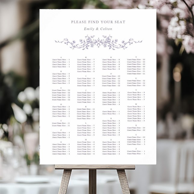 Poster Alphabetical Order Lavender Wedding Seating Chart (Créateur téléchargé)