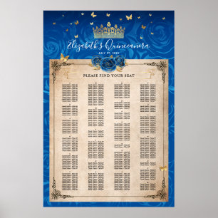 Poster Alphabetical Royal Blue and Gold Roses Seating