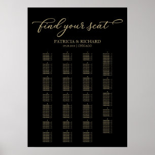 Poster Alphabetical Seating Chart Elegant Gold Black