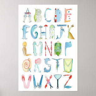 Poster alphabétique Ocean Animals - 13 x 19 pouces