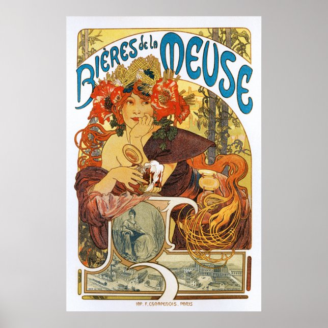Poster Alphonse (Alfons) Mucha : Bieres de la Meuse (Devant)