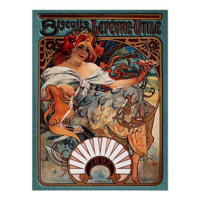 Poster Alphonse Mucha Biscuits Lefevre Utile Speckled De (Devant)