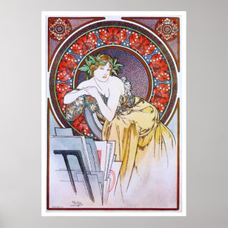 Poster Alphonse Mucha. Femme Au Carton A Dessins