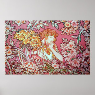 Poster Alphonse Mucha. Femme Parmis Les Fleurs 1900