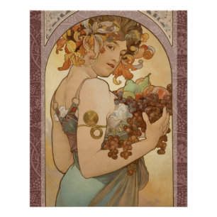 Poster Alphonse Mucha Fruit Art Nouveau Vintage Jeune Fil