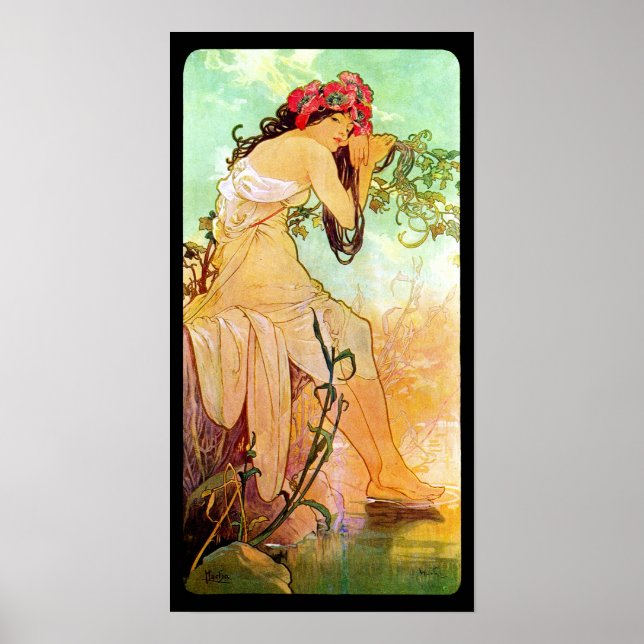 Poster Alphonse Mucha Girl By The Pond (Devant)