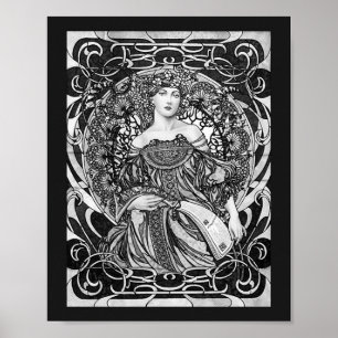Poster Alphonse Mucha Girl in Black and White Art Nouveau