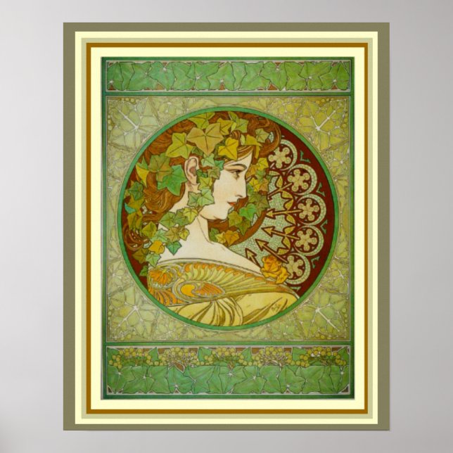 Poster Alphonse Mucha Laurel Feuilles 16 x 20 (Devant)