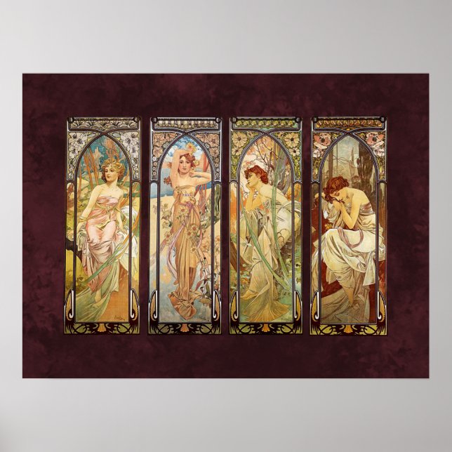 Poster Alphonse Mucha, Les Moments de la journée (Devant)