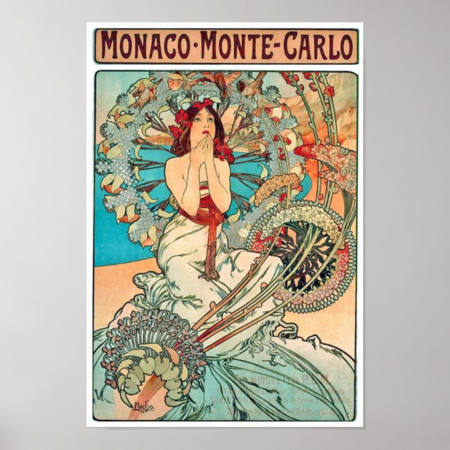 Poster Alphonse Mucha Monaco, Monte-Carlo, 1897 (Devant)