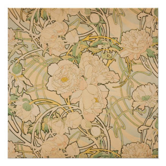 Poster Alphonse Mucha - Peonies