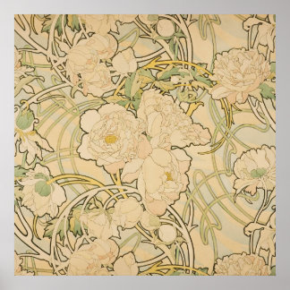 Poster Alphonse Mucha Peonies Peony Roses Fawn 1897