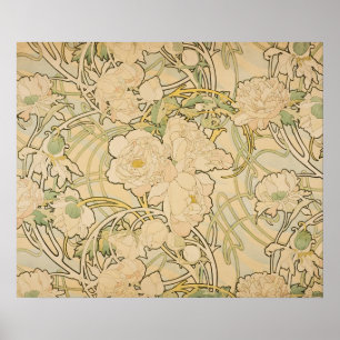 Poster Alphonse Mucha Peonies Peony Roses Fawn 1897