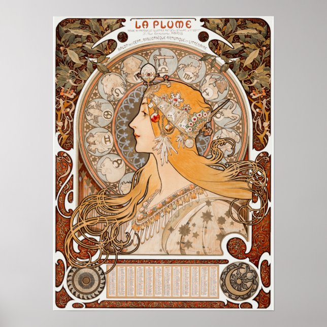 Poster Alphonse Mucha | Zodiaque | La Plume -ca.1896-1897 (Devant)