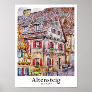 Poster Altensteig Allemagne Voyage Aquarelle main tirée