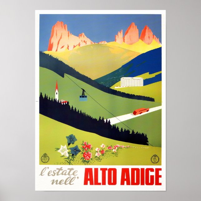 Poster Alto Adige Italie voyage vintage (Devant)