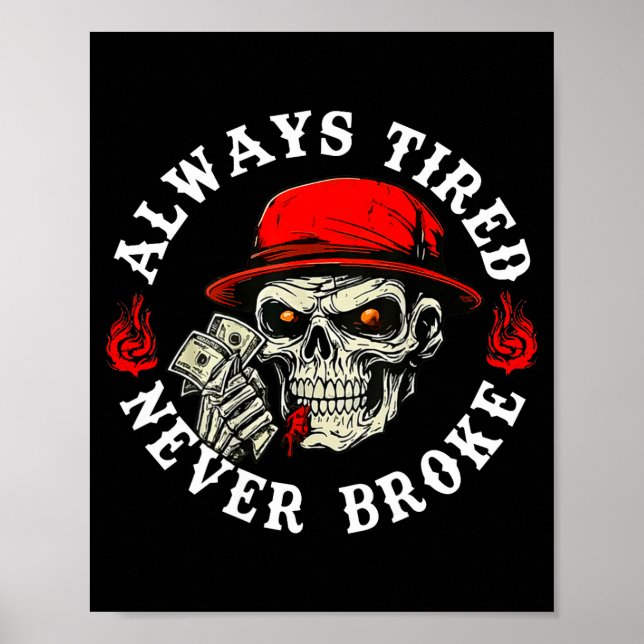 Poster Always Tired Never Broke Funny Skull (on Back)  (Devant)