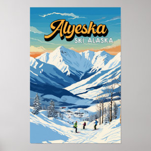 Poster Alyeska Alaska Voyage d'hiver Art Vintage