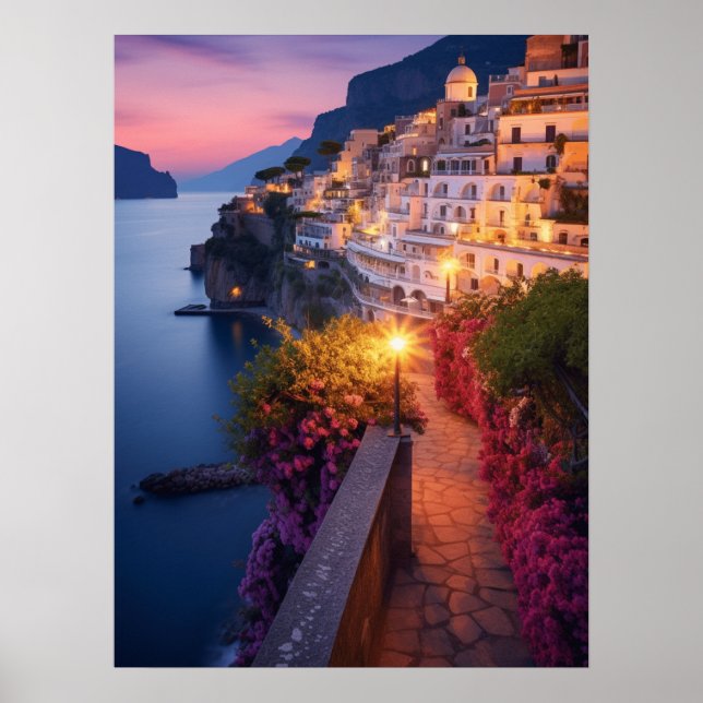 Poster Amalfi Coast at Dusk Art Imprimer (Devant)